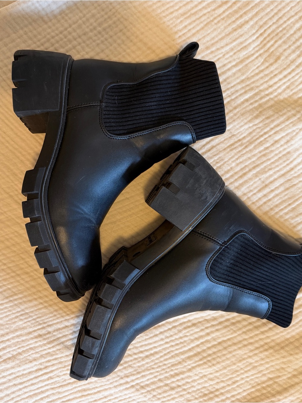 Steve Madden Black Lug Sole Chelsea Ankle Boots